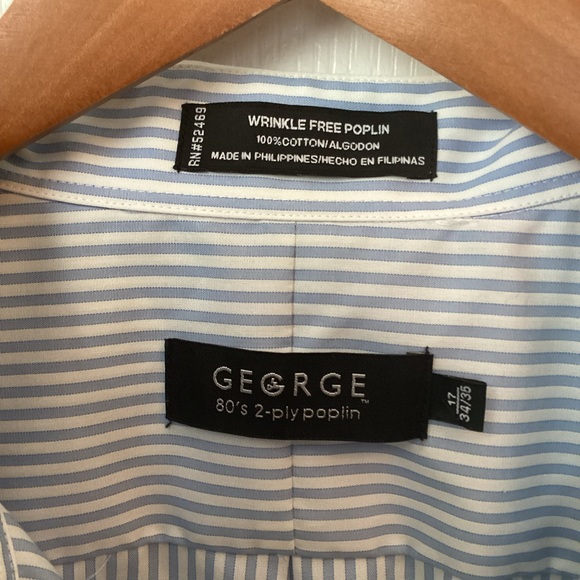 GEORGE: Mens baby blue white pinstripe longsleeve button down size 34/35,17 neck - Picture 5 of 6
